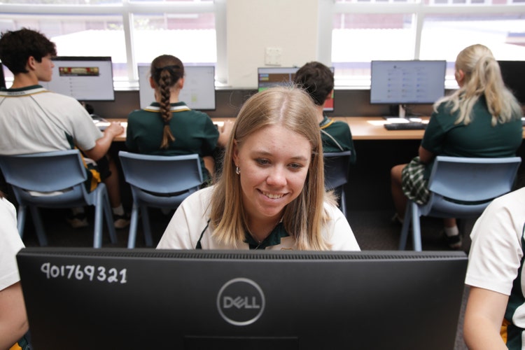 Students working in the computer room