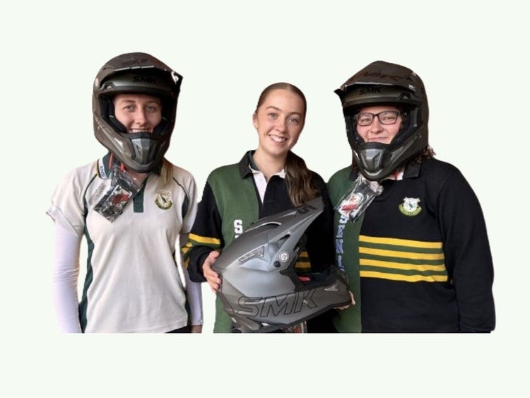 Students with their helmets on
